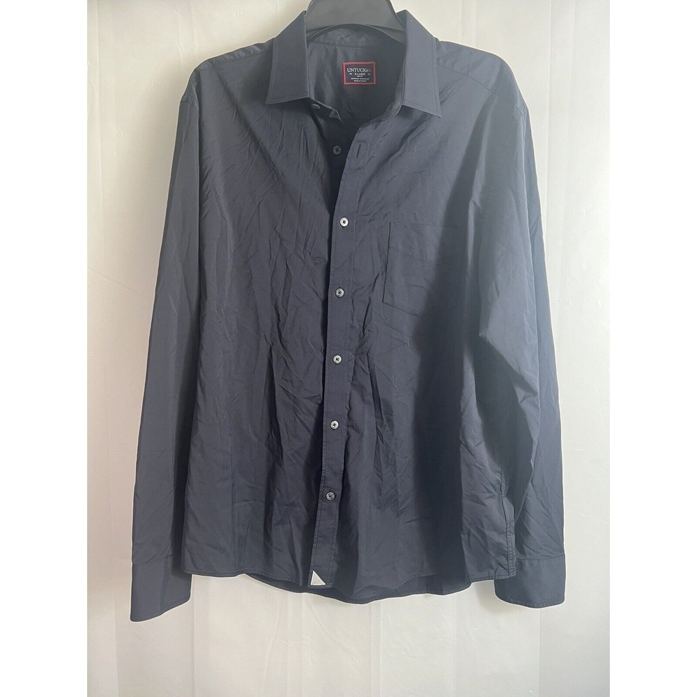 UNTUCKit Shirt Mens slim fit Extra Large XL Black Solid Button Up Casual ++